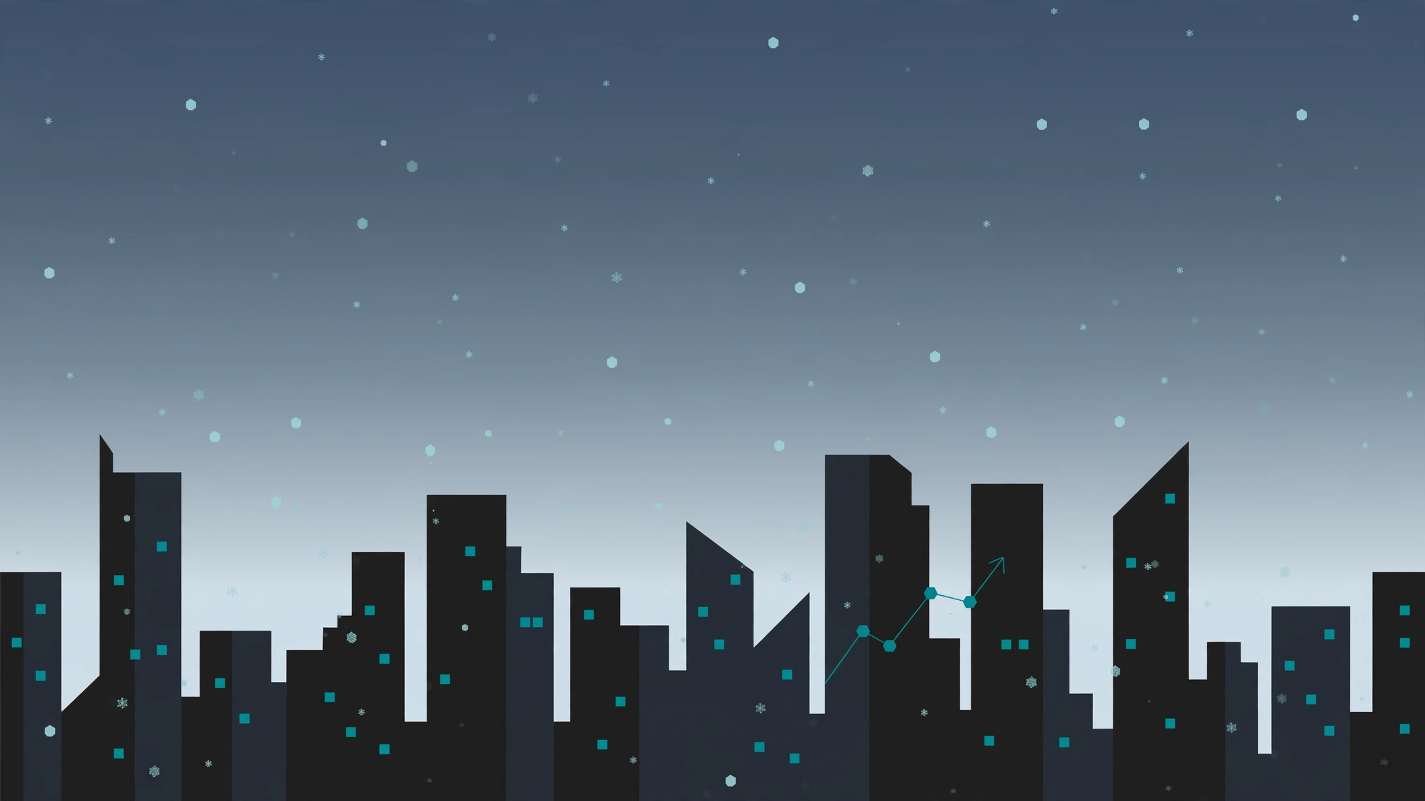 Snow-covered New York City skyline in winter